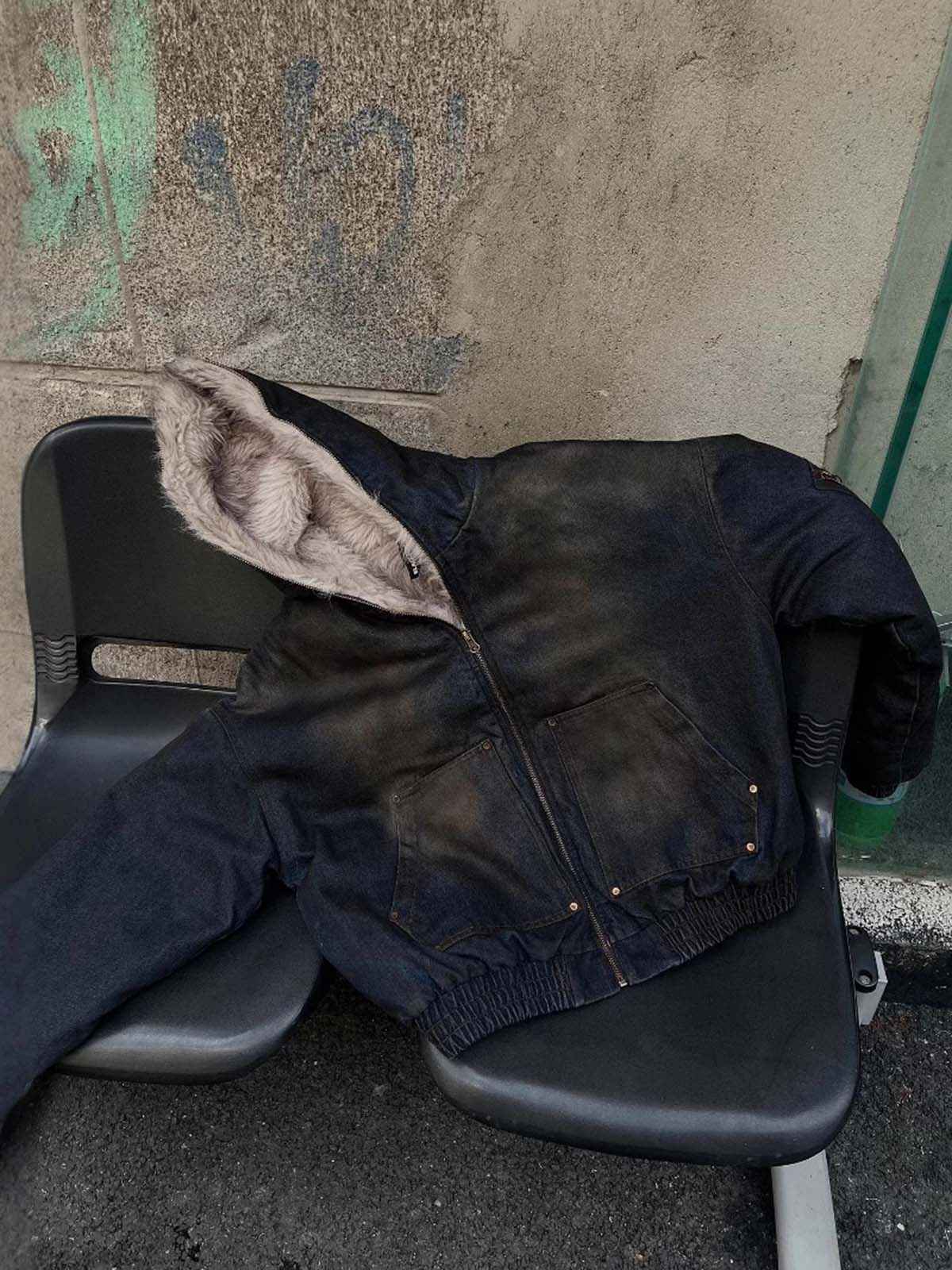 Washed Denim Fur | Hooded Jacket