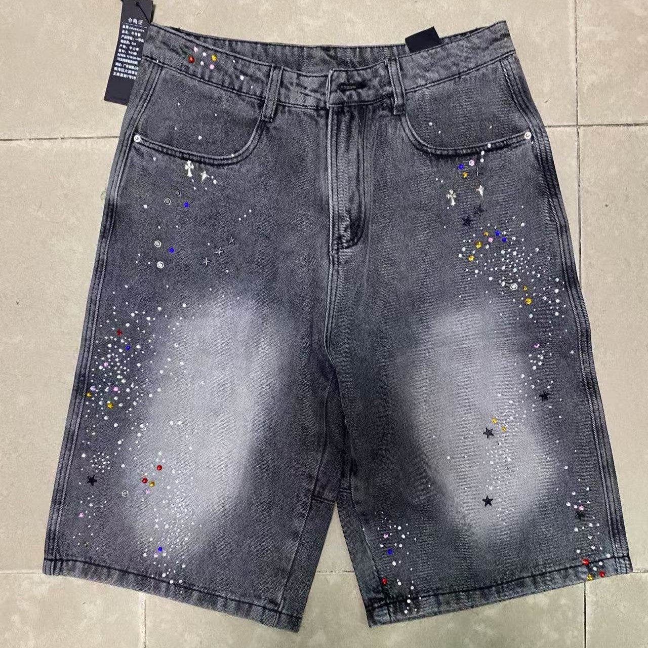 Starry Washed Rhinestone | Denim Shorts