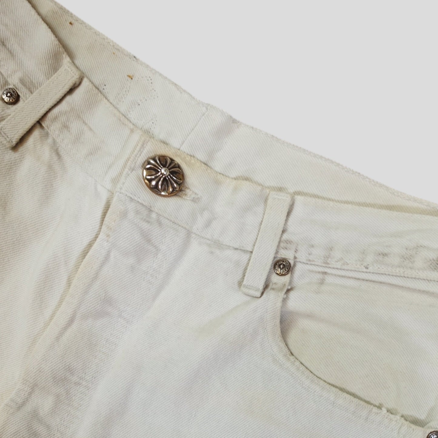 Chrome Hearts Leopard Cross Patch Jeans in White