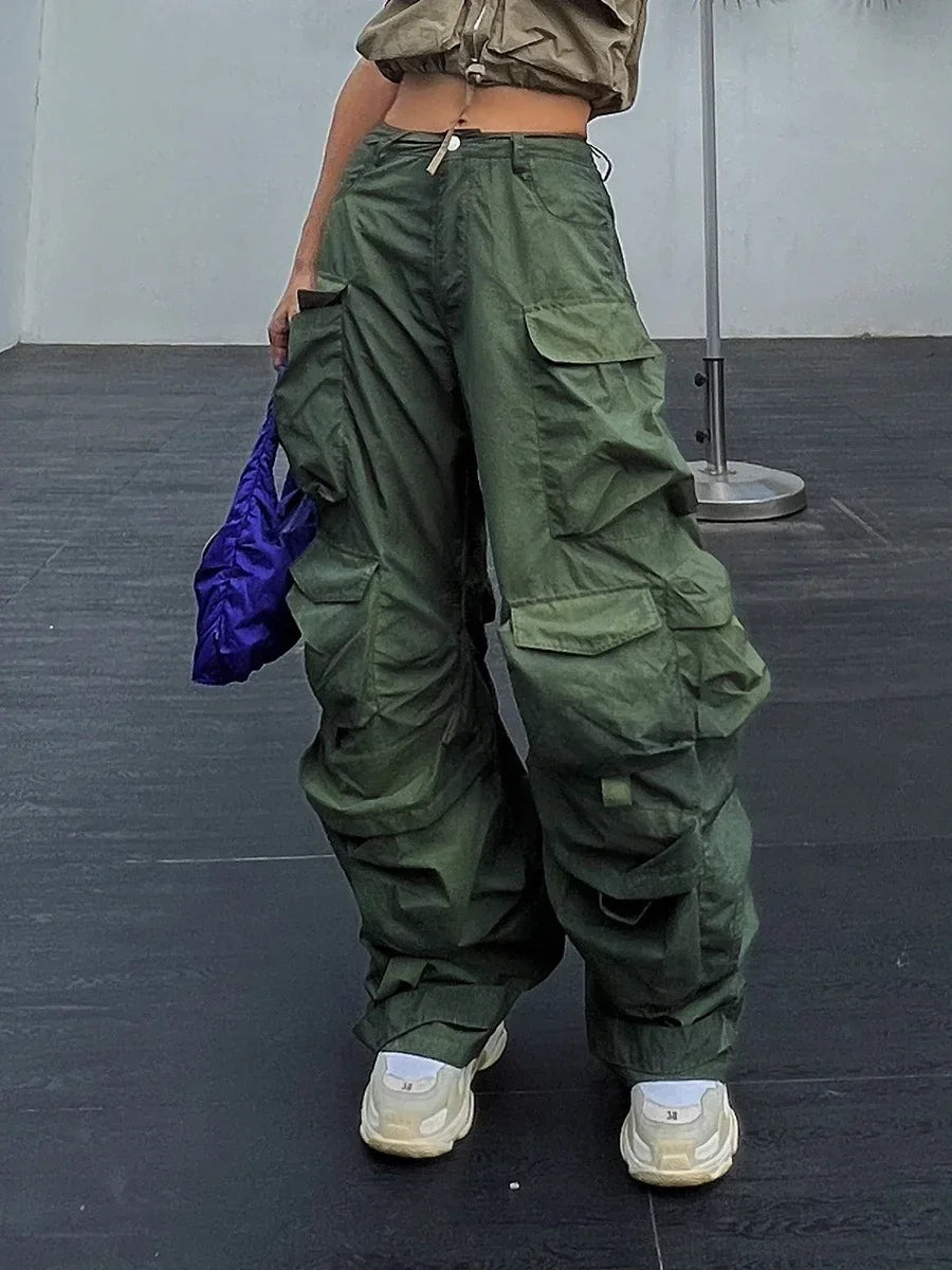 Solid Loose Pants For Women High Waist Patchwork Pockets Casual Streetwear Cargo Pant Female Fashion Clothing - Luxuryurbanwear
