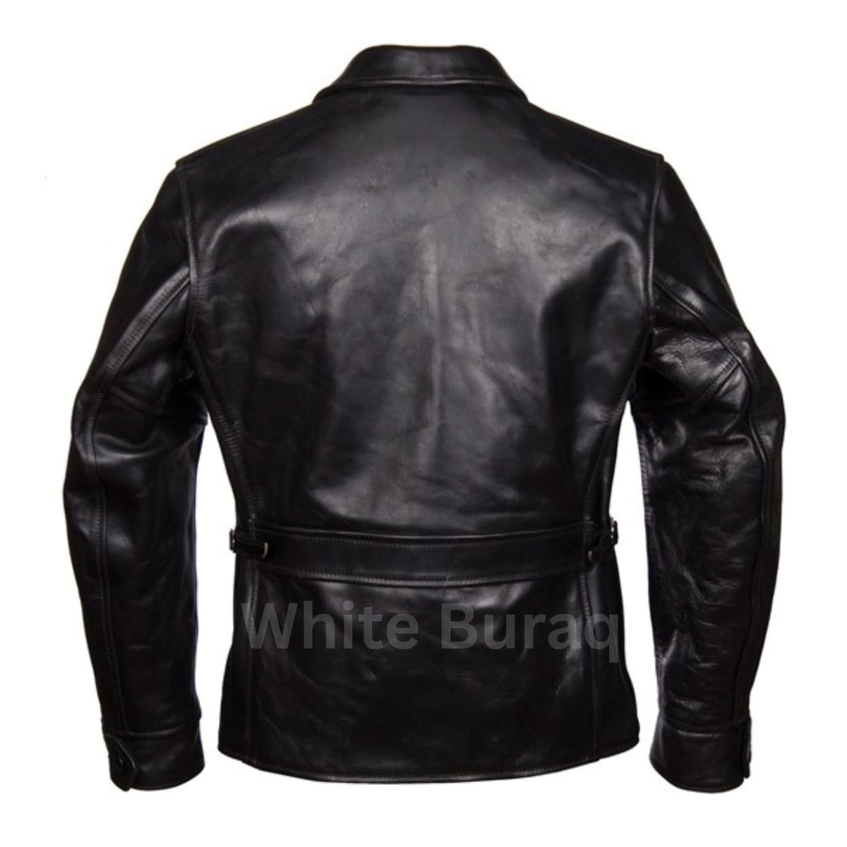 Men's Black Horsehide Half-Belt Leather Jacket