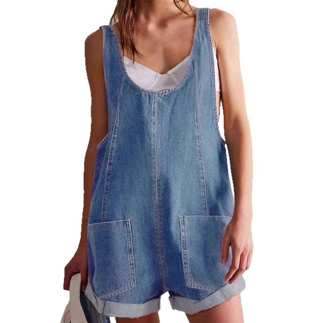 Women's Denim Overalls Shorts Summer Loose Fashion Ready Stock