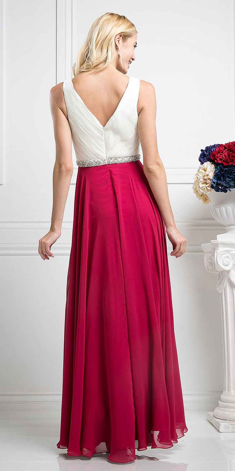 Cinderella Divine 1968 A-Line Chiffon Dress Pleated V Neck