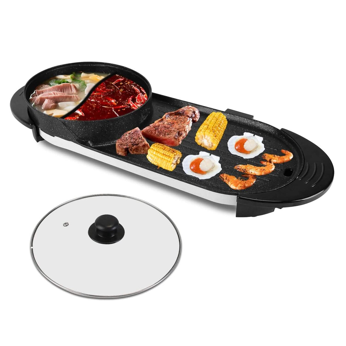 2-in-1 Electric Hot Pot with Bbq Grill Cooker 2200W