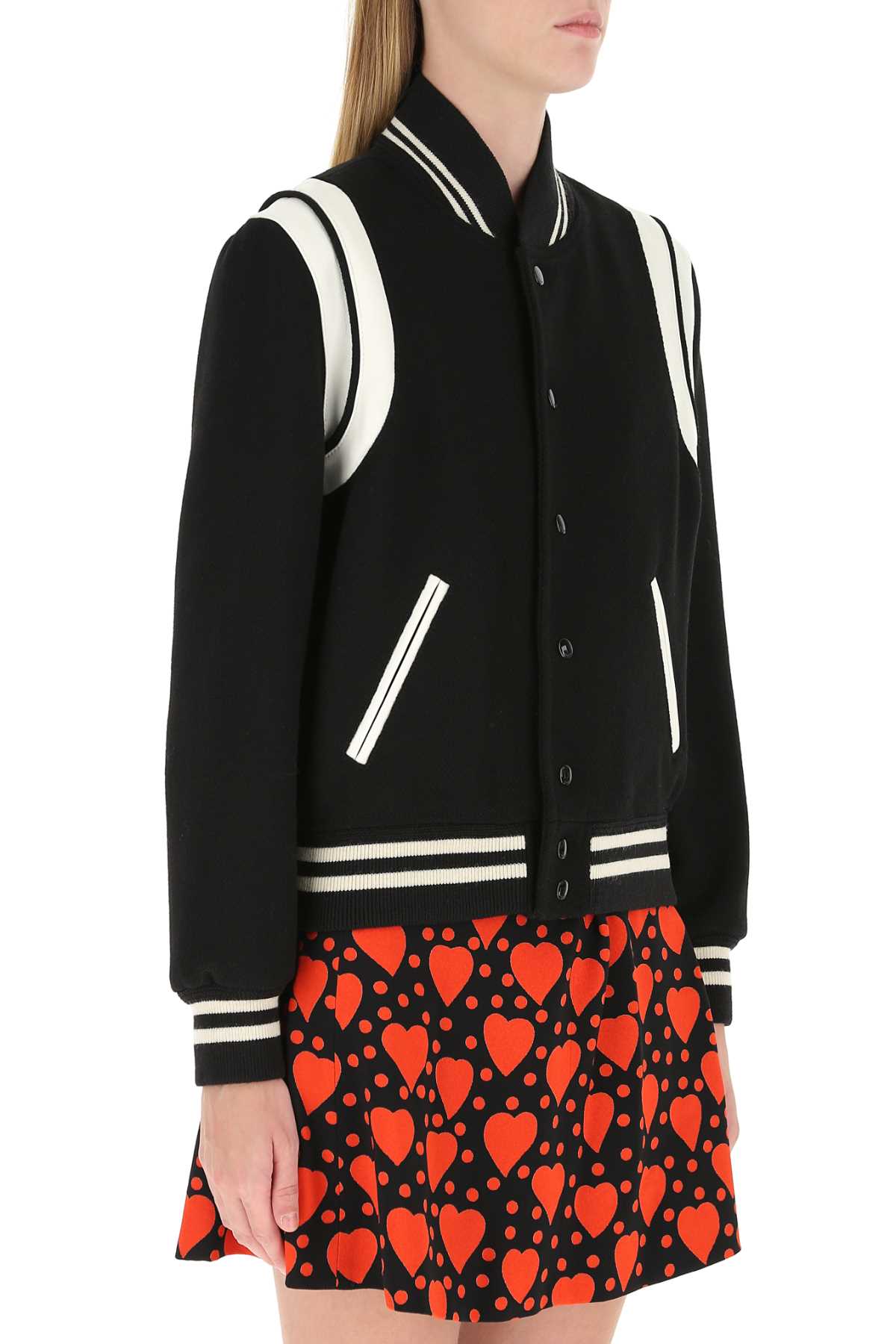 Saint Laurent Women Black Wool Blend Bomber Jacket