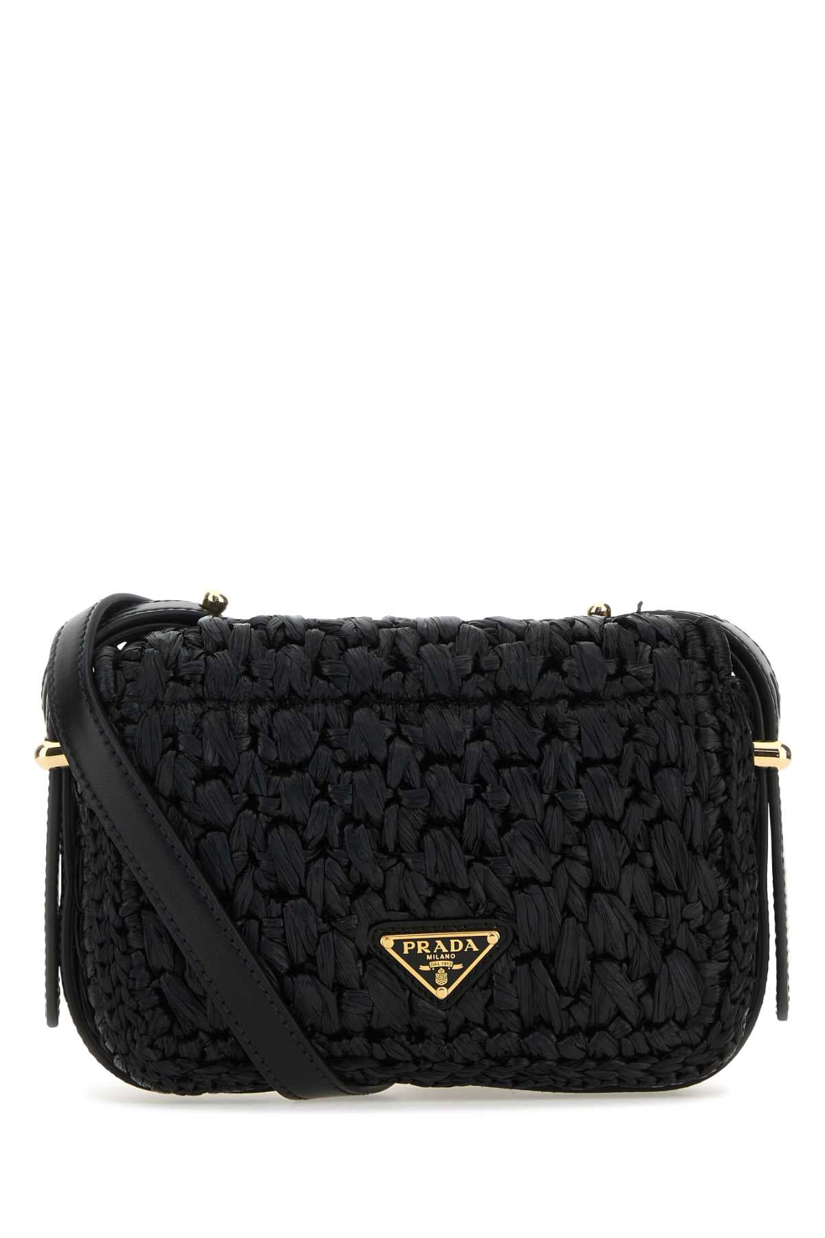 Prada Women Black Raffia Crossbody Bag