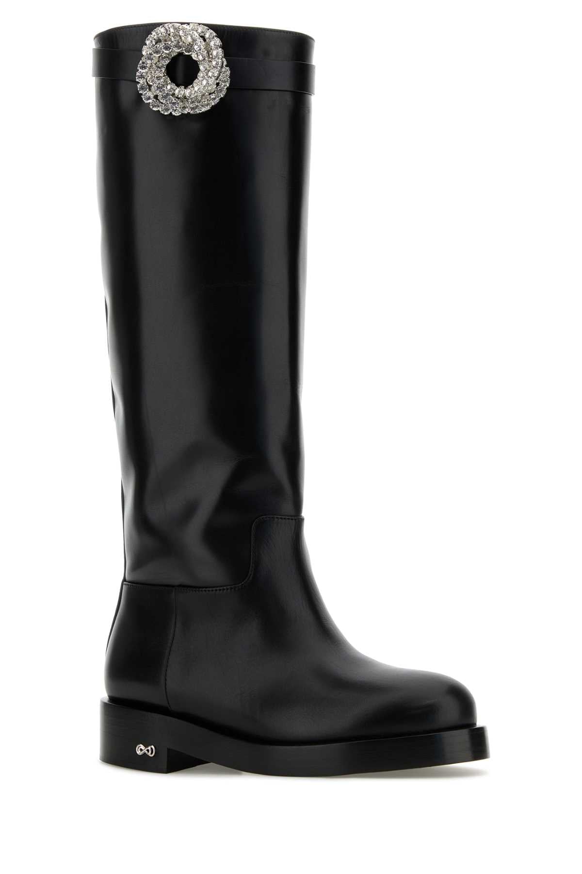 Mach&Mach Women Black Leather Galaxy Riding Boots