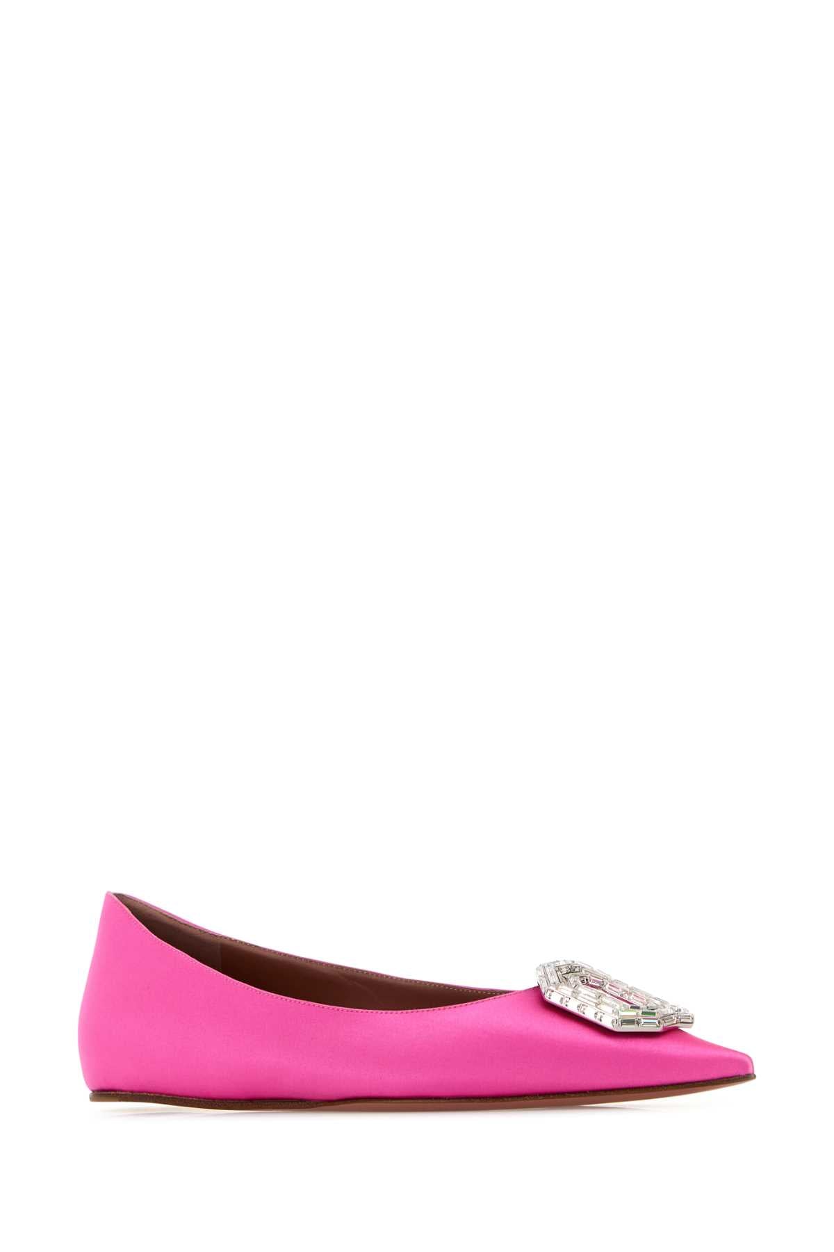 Amina Muaddi Women Fuchsia Satin Camelia Ballerinas