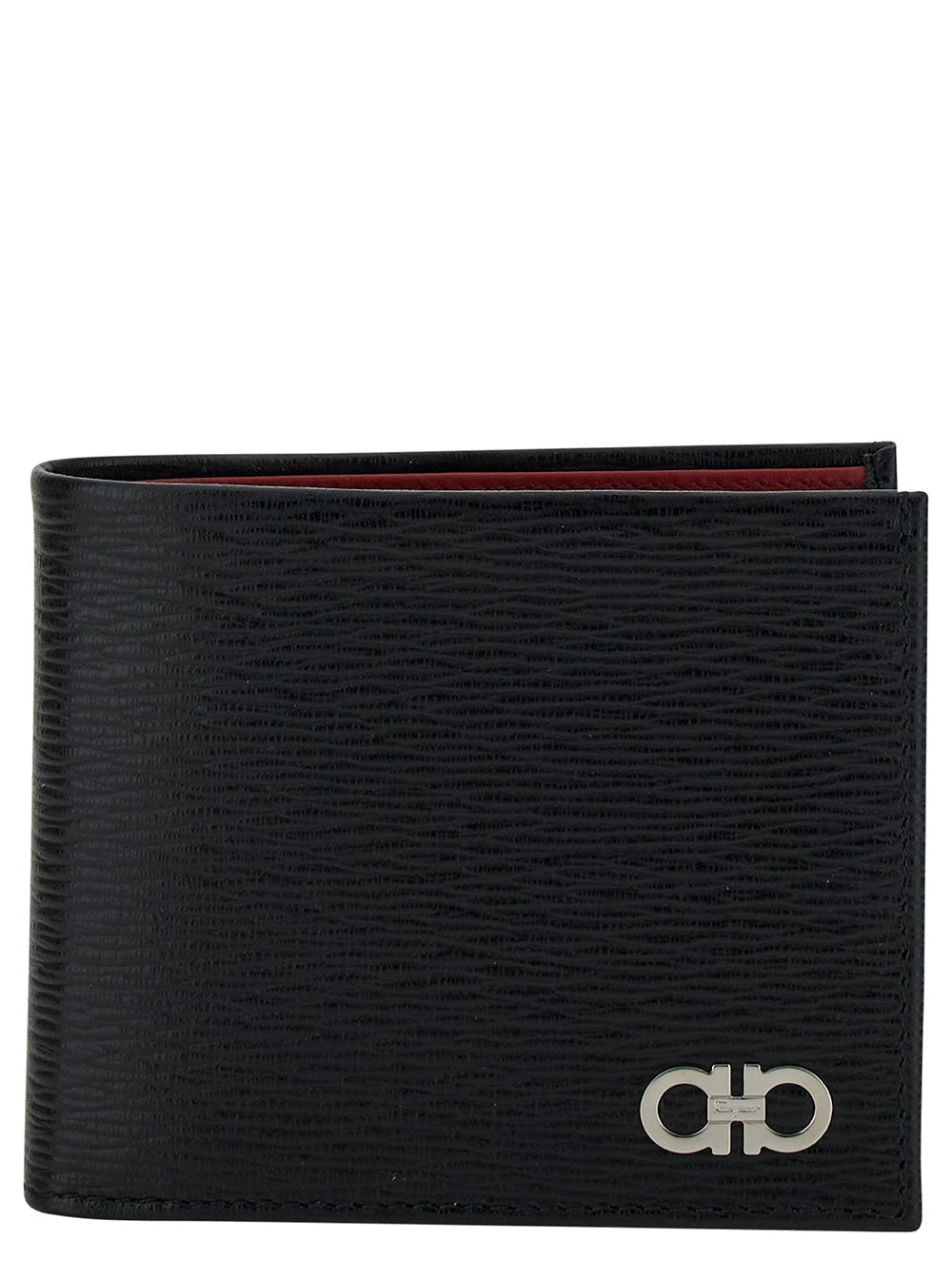 Ferragamo Men Black 'Revival' Gancini Wallet In Hammered Leather For Men