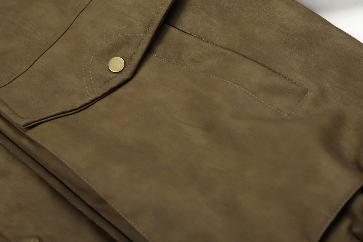 PU Leather Bomber Jacket
