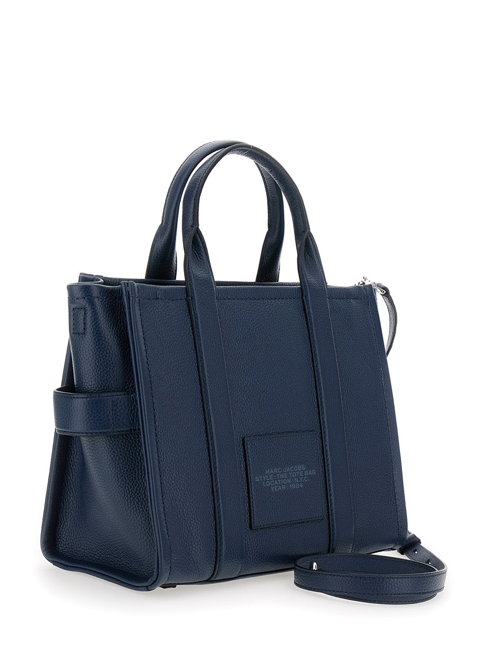 Marc Jacobs Women 'The Tote Bag Medium' Blue Bag With Printed Logo On Front In Hammered Leather Women