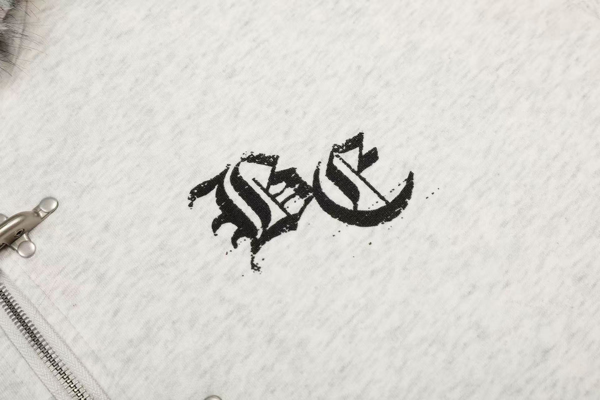 Letter-Print Plush Hooded Jacket