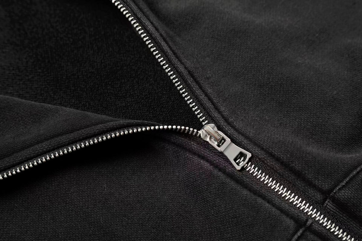 Street Style Retro Studded Zip-Up Hoodie