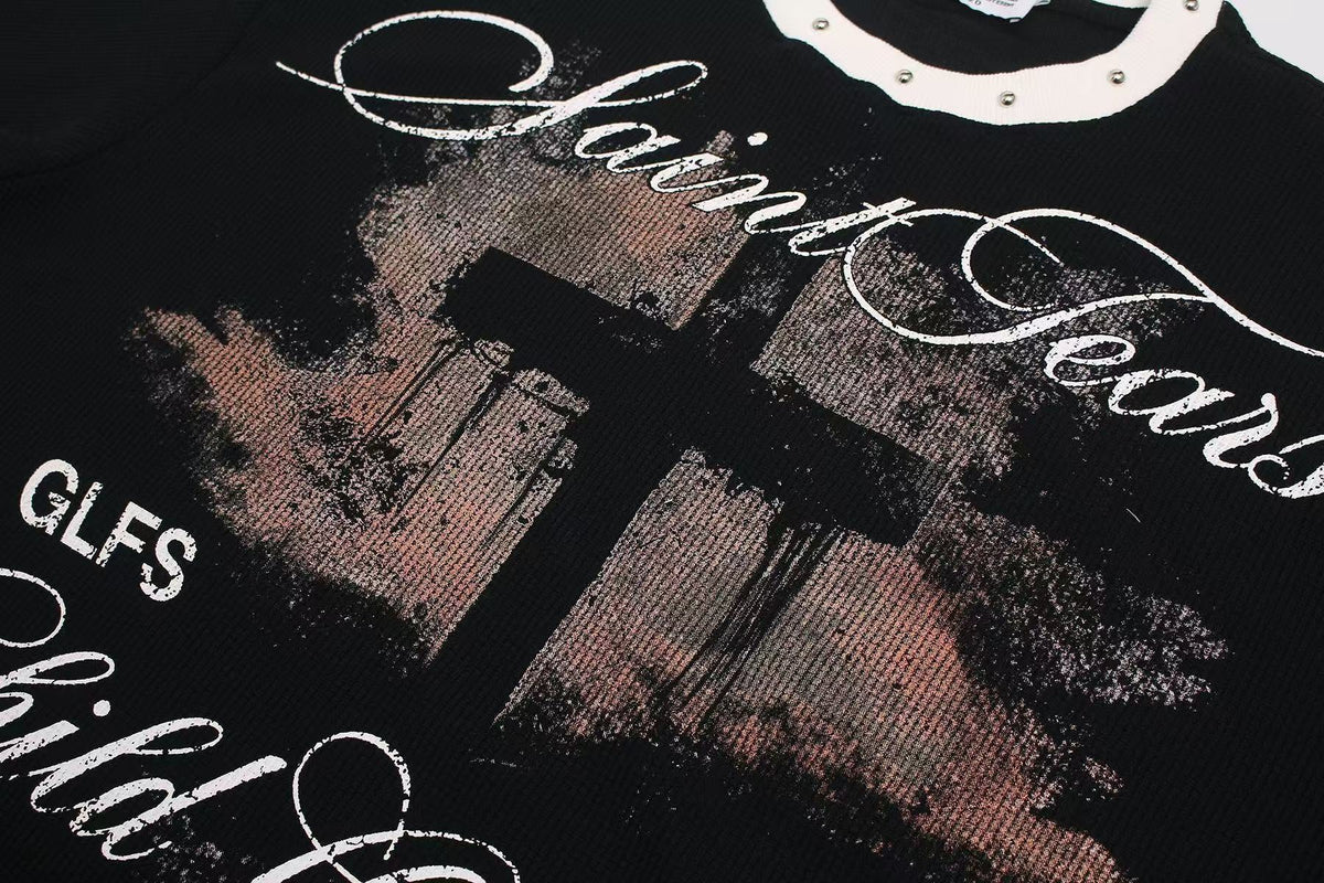 Saint Tears Cross Print Waffle Knit T-Shirt