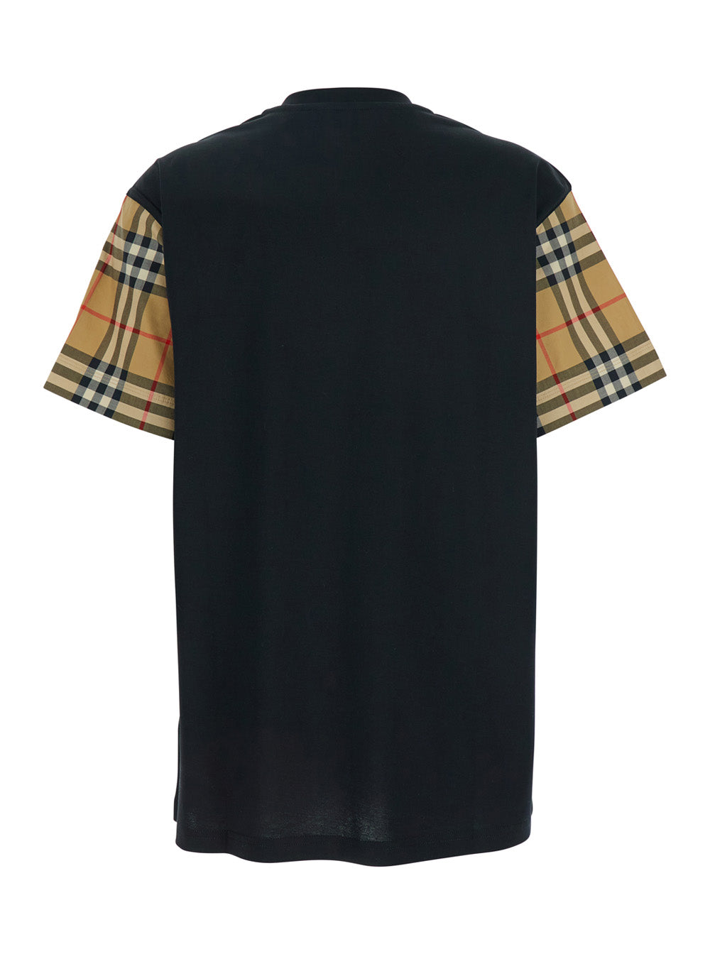 Burberry Women Black T-Shirt With Vintage Check Motif On The Sleeves In Cotton For Women