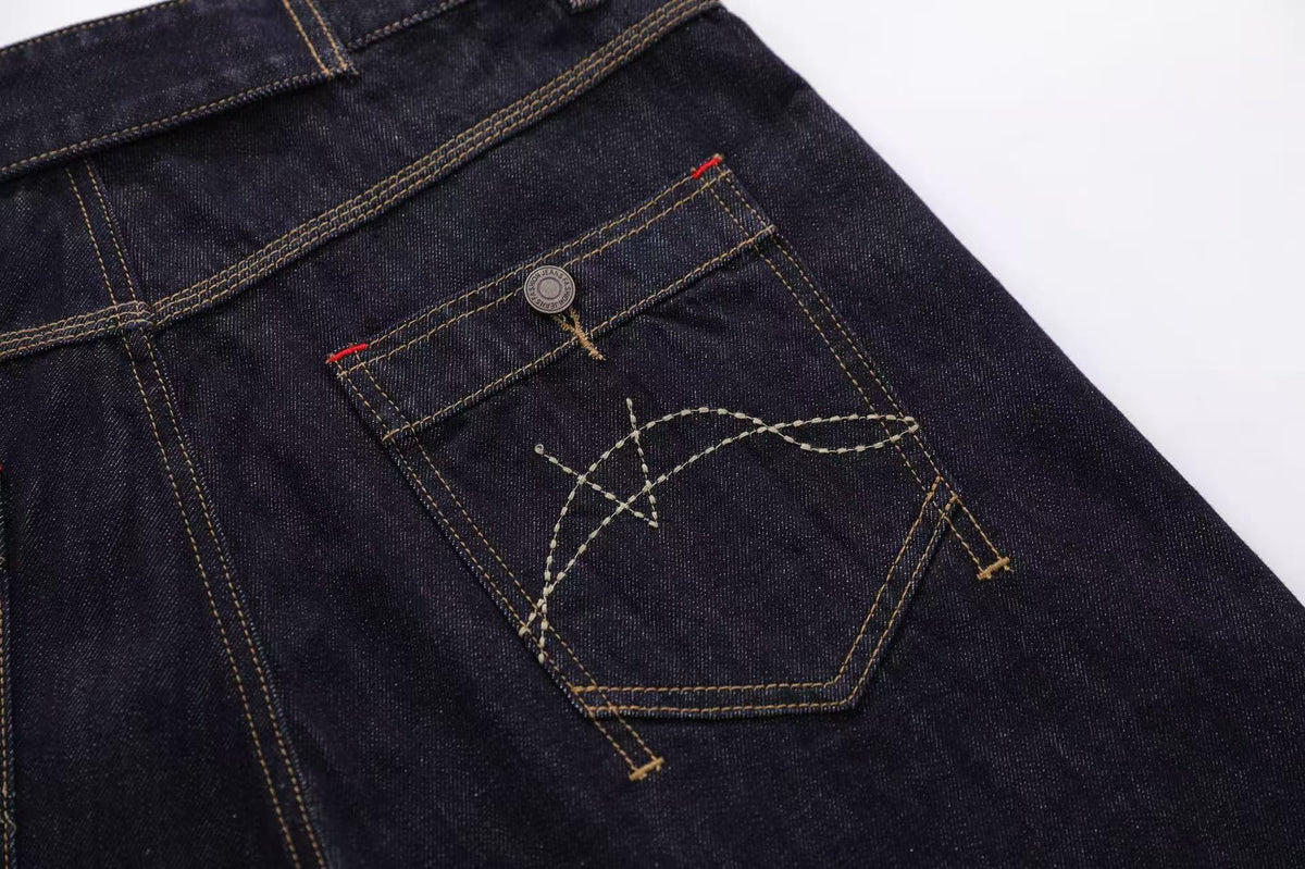 Contrast Stitching Wide-Leg Denim Jorts