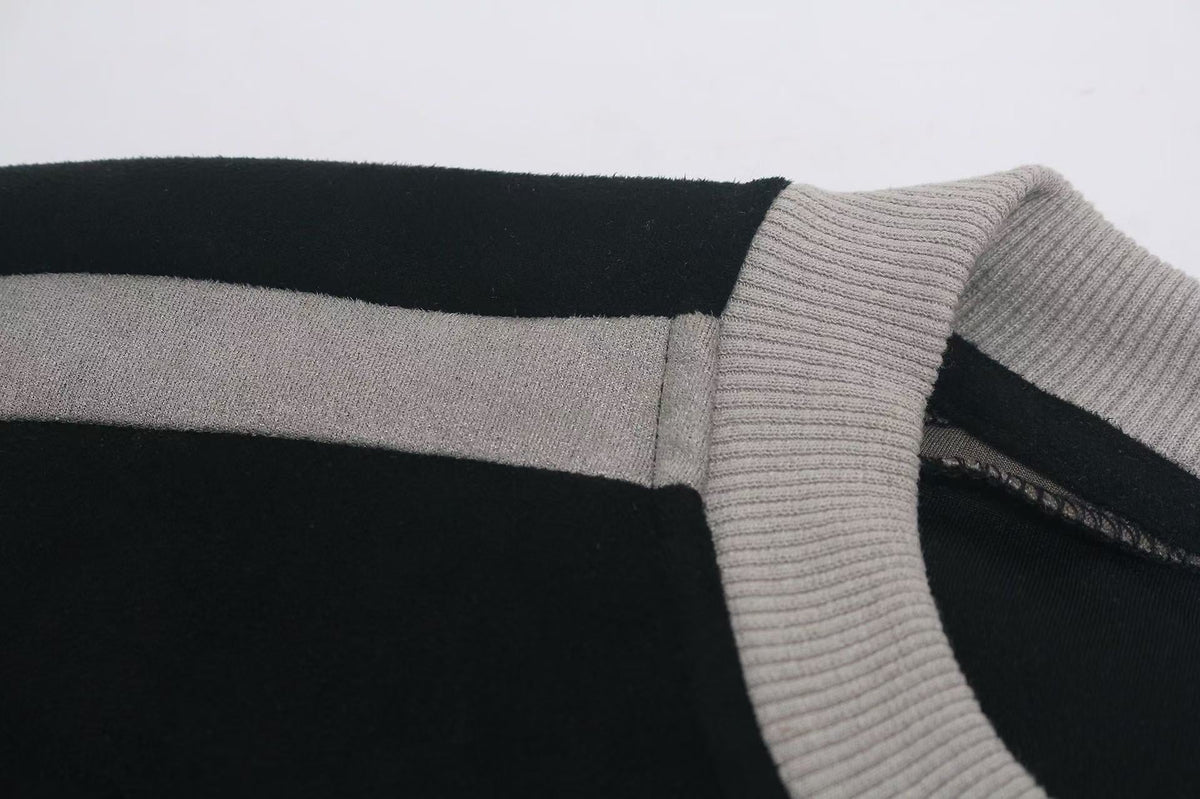 Letter Graphic Color Block Faux Suede Long Sleeve