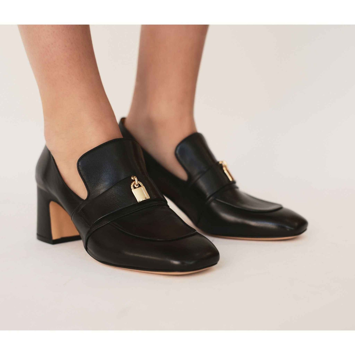 White Leather Lock Heel Loafer