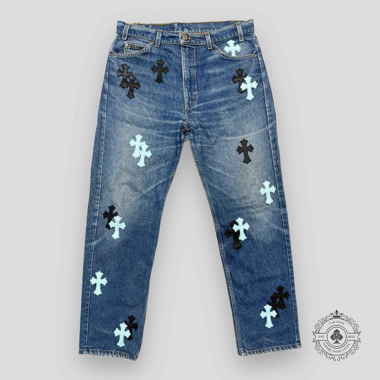 Chrome Hearts Baby Blue Cross Patch Jeans