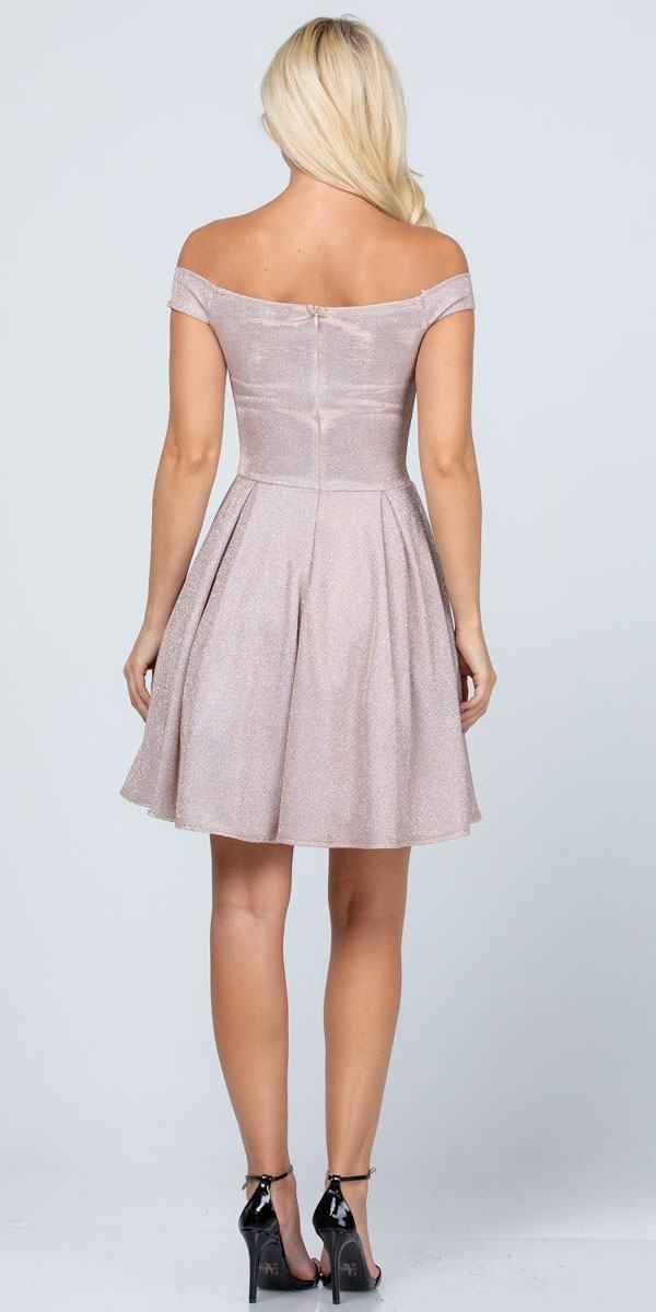 CLEARANCE - La Scala 25759 Short Off the Shoulder Skater Dress Glitter Jacquard (Size S)