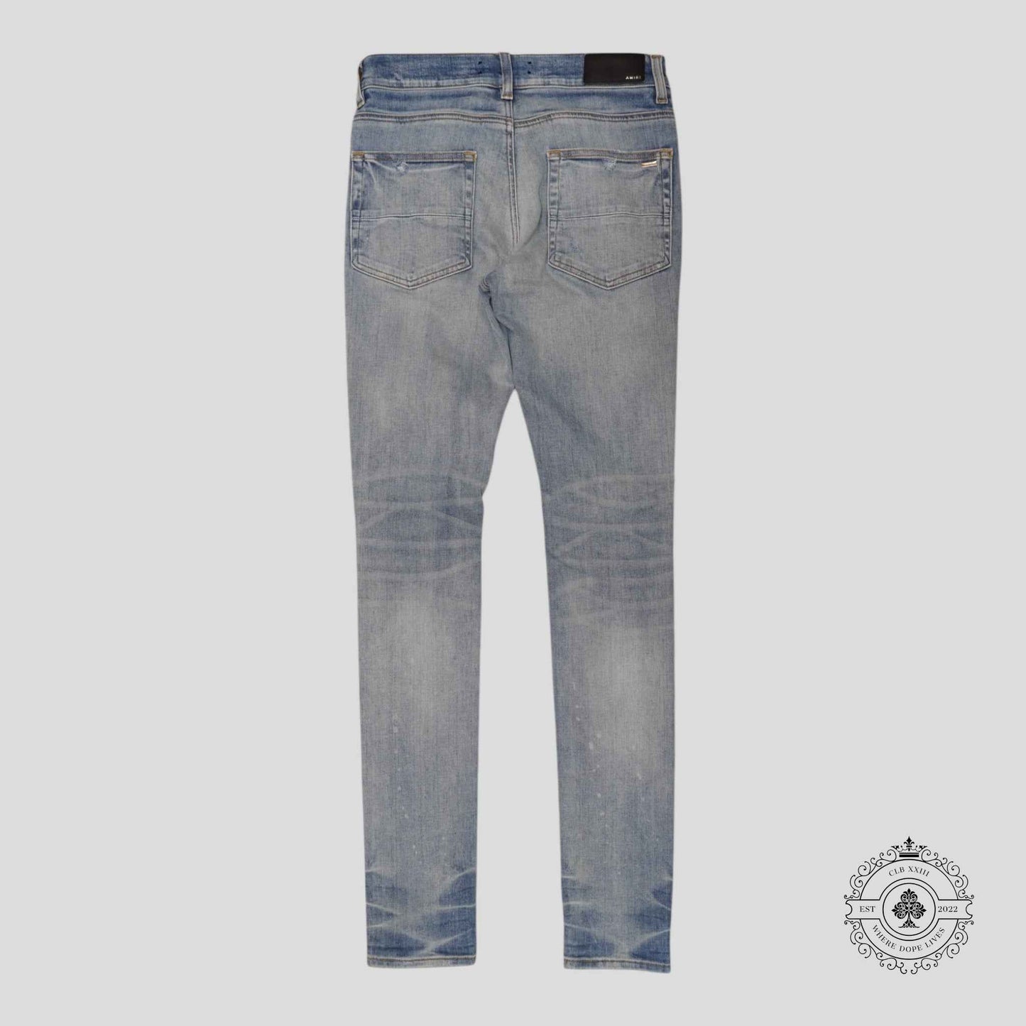 Amiri MX1 Silk PJ Patch Jeans in Light Indigo