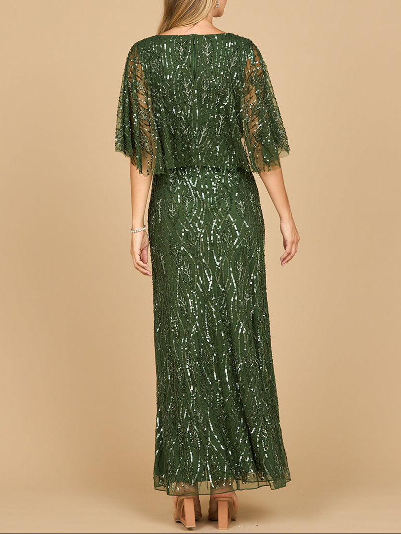 Beaded Gown with Half Cape - JUSTLUXURY