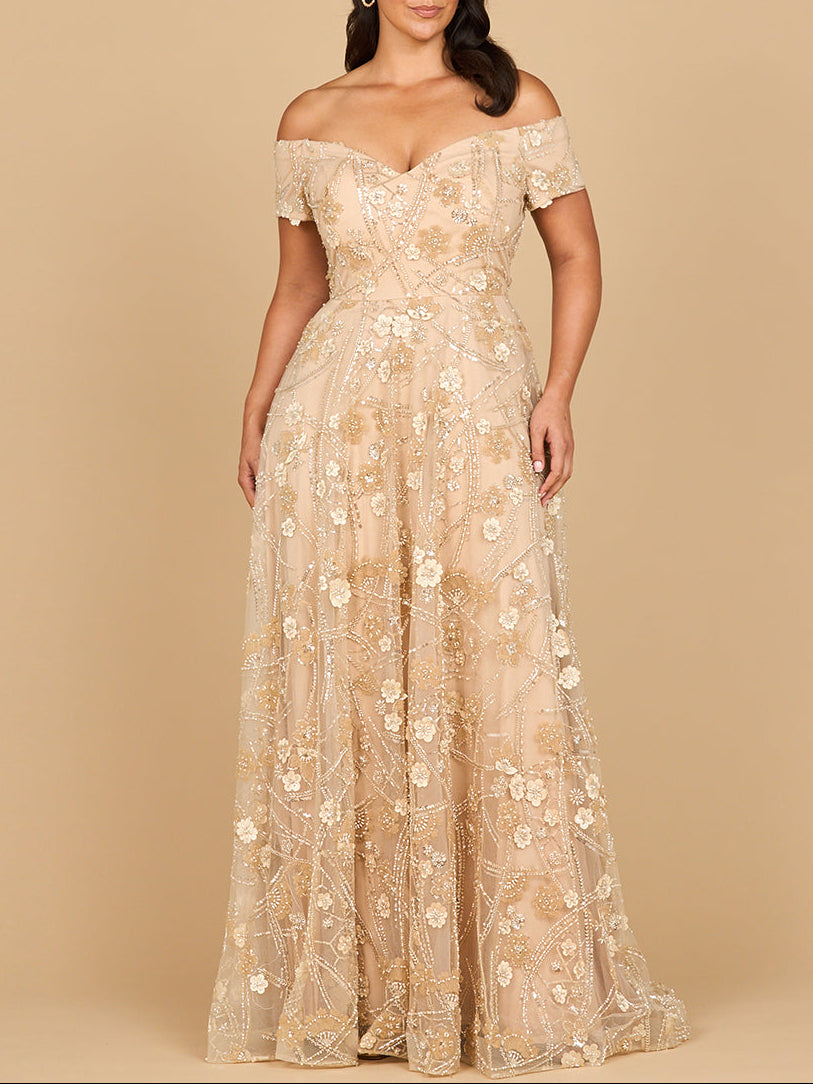 Off Shoulder A-Line Floral Gown | 28882 - JUSTLUXURY