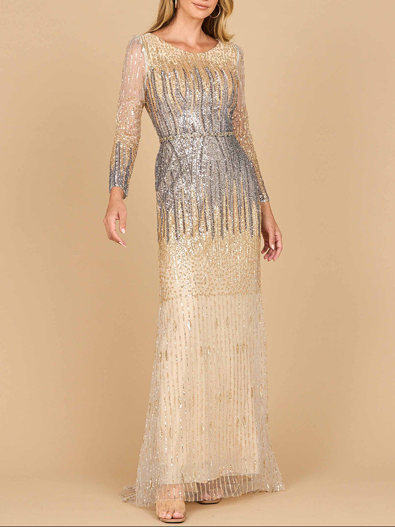 Mermaid, Beaded Long Sleeve Gown | 28886 - JUSTLUXURY