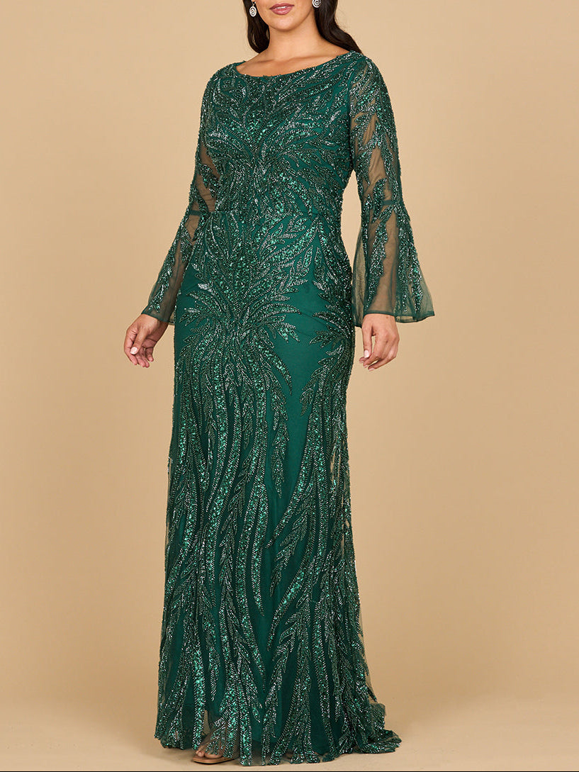 Lara 28887 - High Neck Beaded Dress with Bell Sleeves - JUSTLUXURY