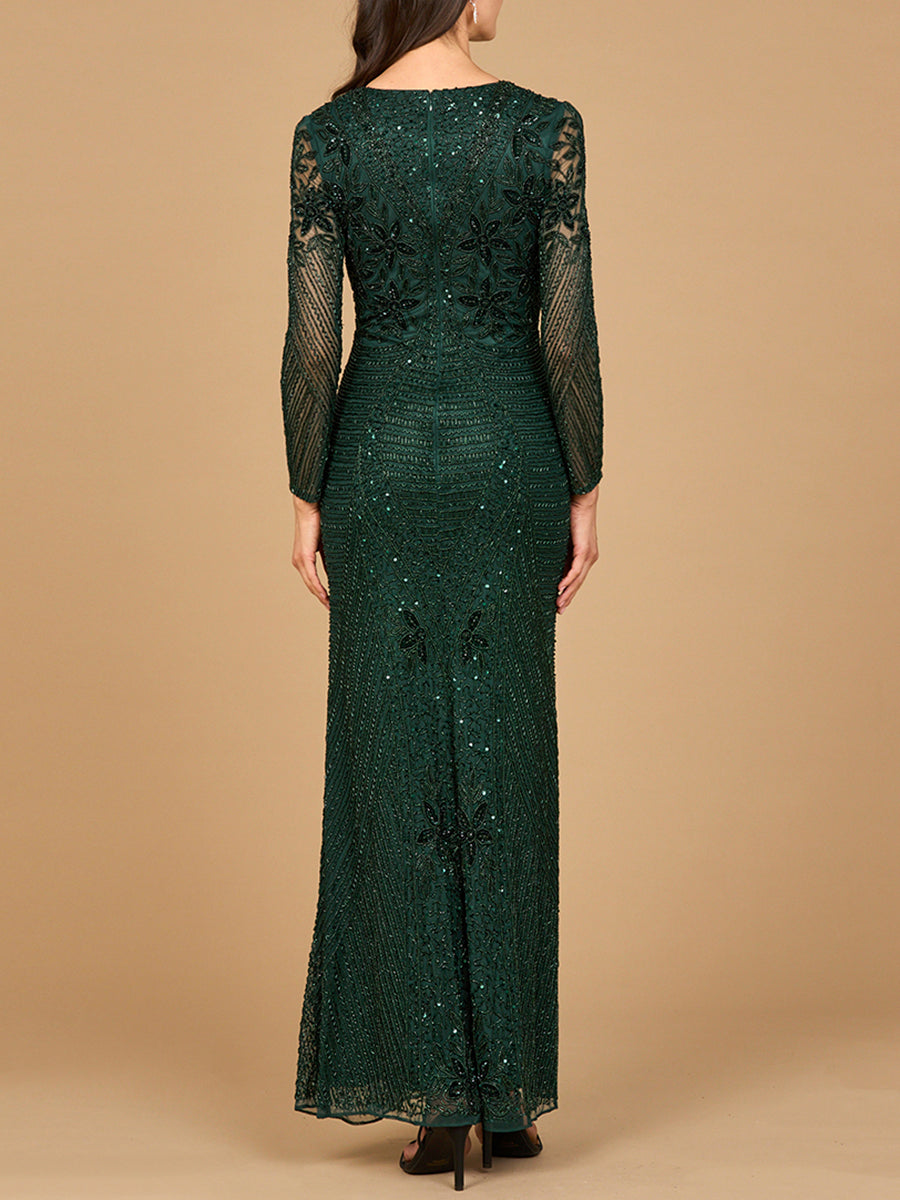 Long Sleeve Beaded Maxi Gown - JUSTLUXURY