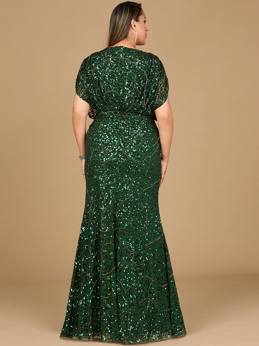 Beaded Gown with Draped Cape Sleeves - JUSTLUXURY