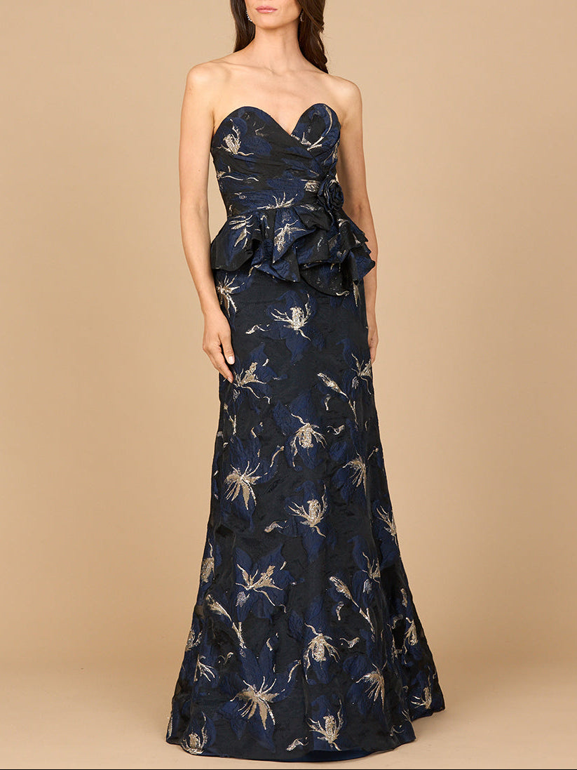 Strapless Brocade Gown with Bolero - JUSTLUXURY