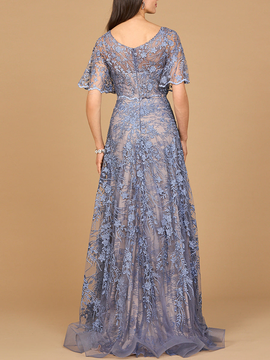 Elegant Cape Sleeve A-line Gown - JUSTLUXURY
