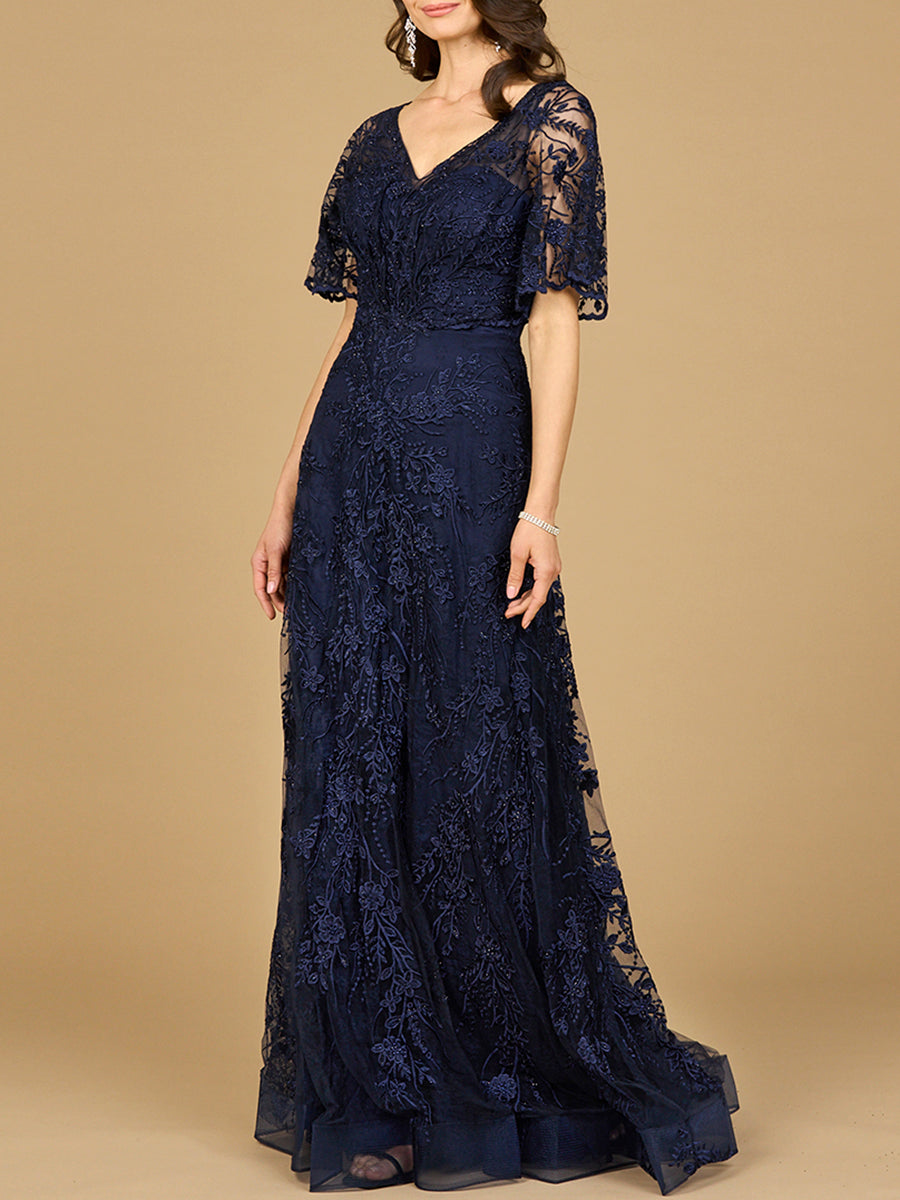 Elegant Cape Sleeve A-line Gown - JUSTLUXURY