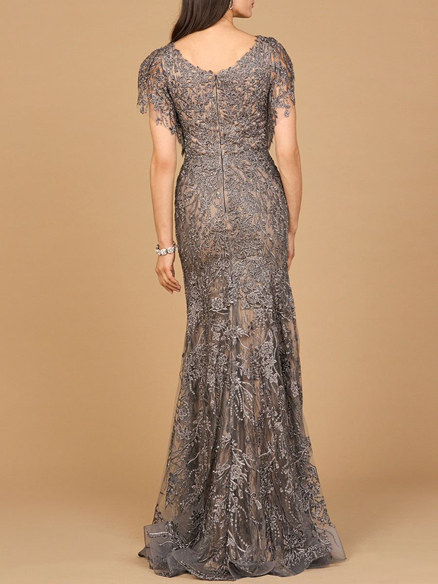 Cap Sleeve Mermaid V-neck Gown - JUSTLUXURY