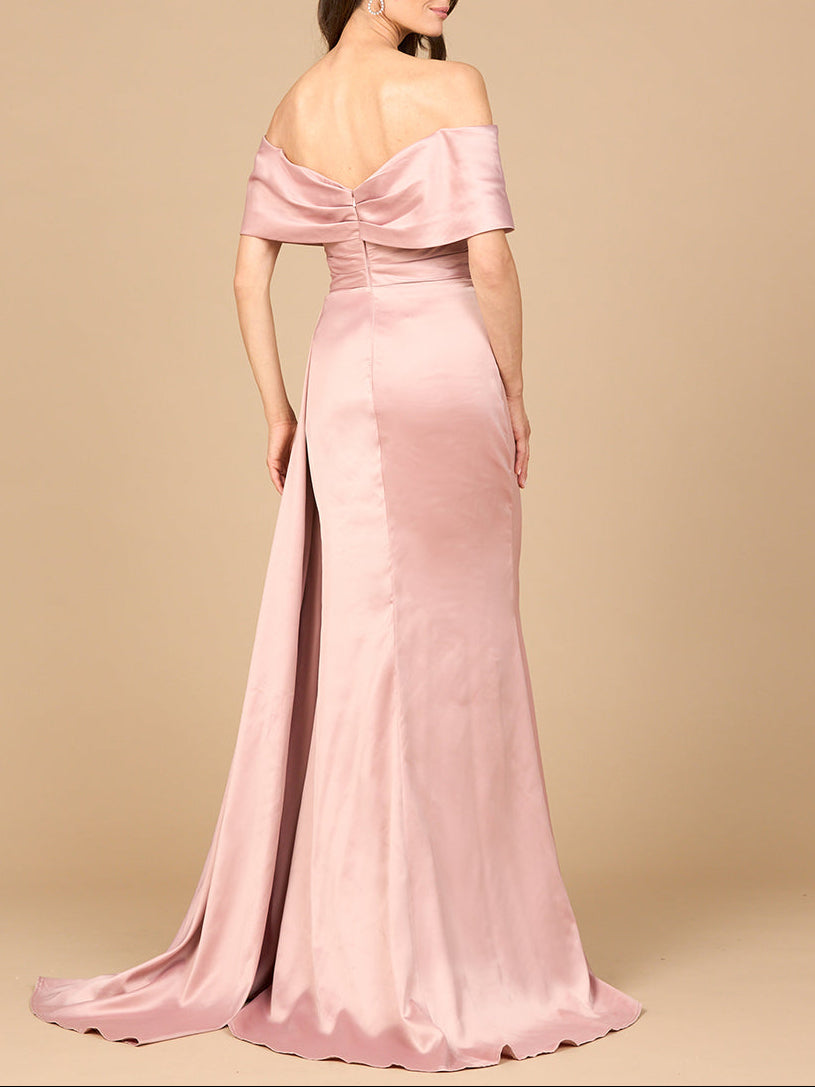 Off Shoulder Satin Dress - JUSTLUXURY