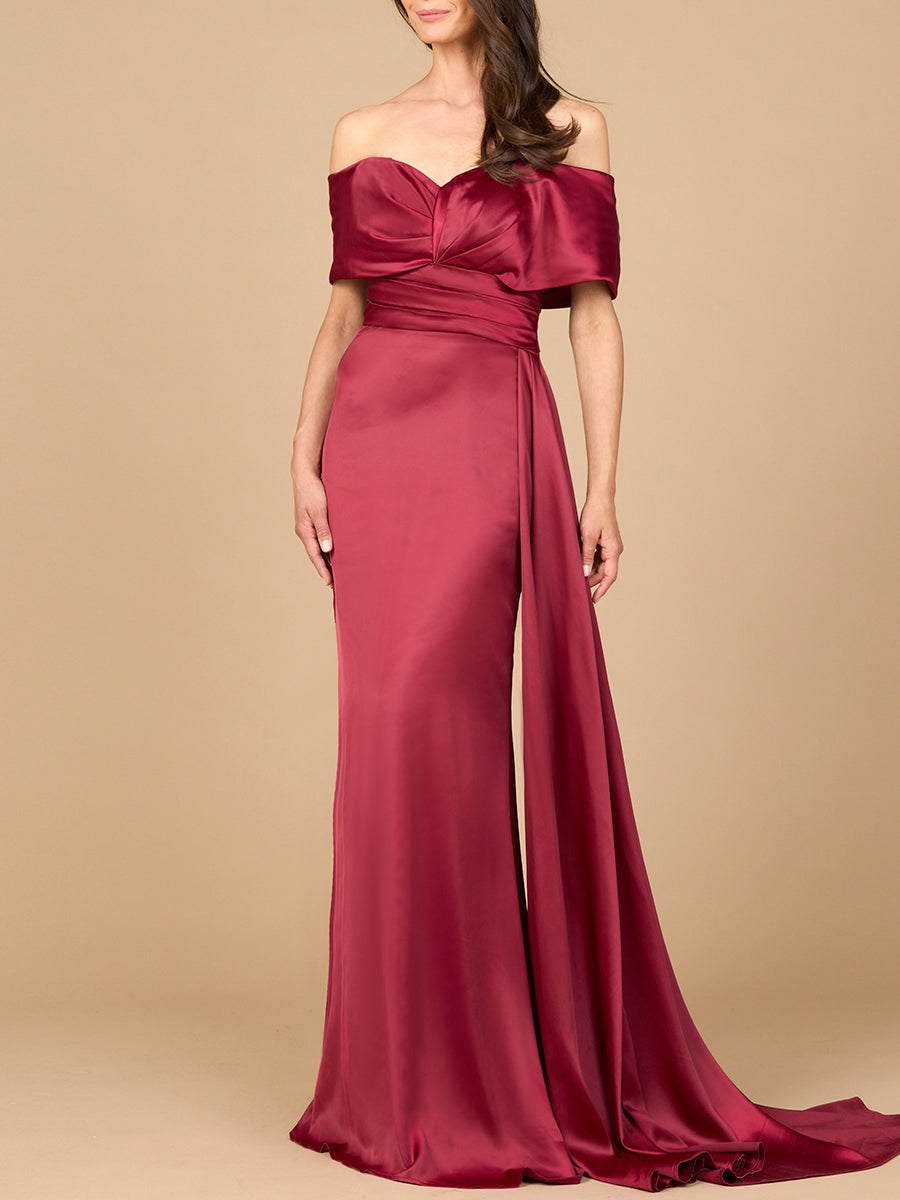 Off Shoulder Satin Dress - JUSTLUXURY