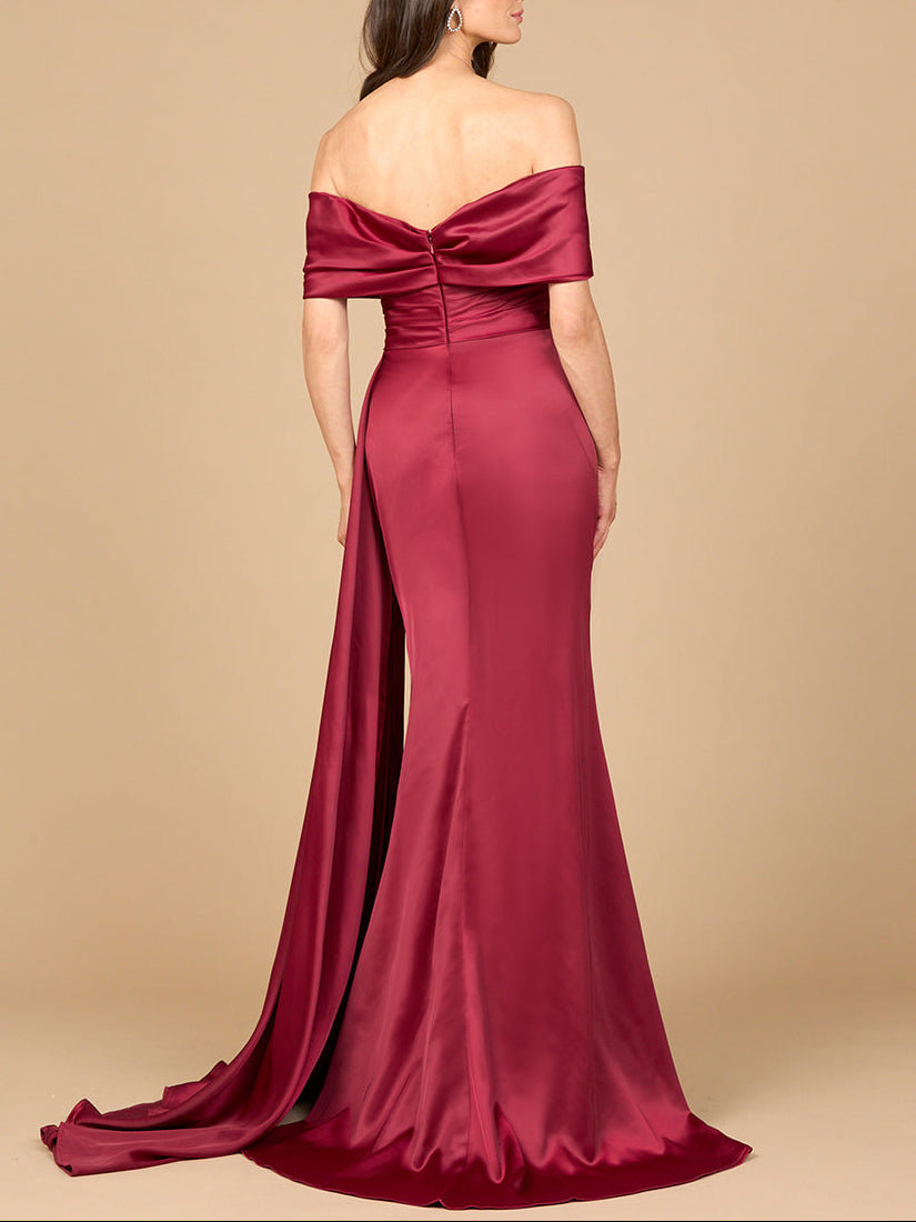 Off Shoulder Satin Dress - JUSTLUXURY