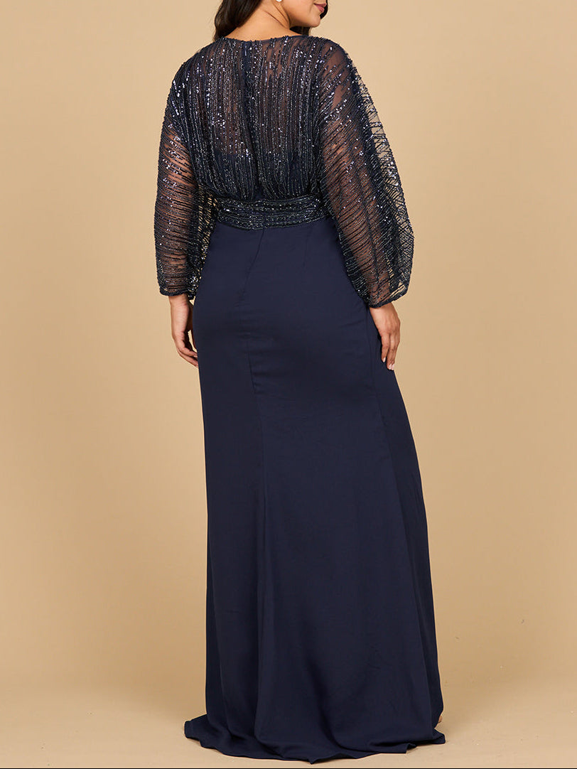 Lara 28950- Draped Skirt Gown with Cape Sleeves - JUSTLUXURY