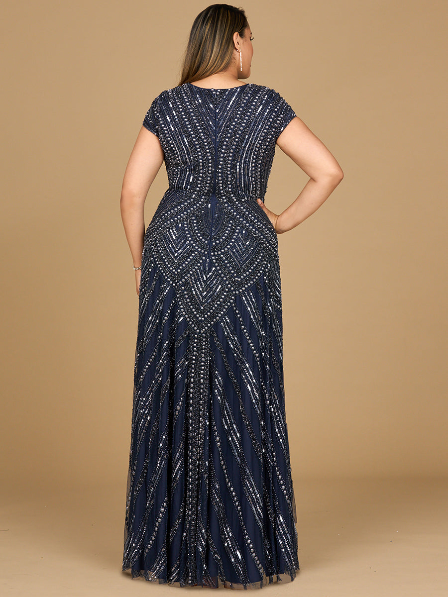 Cap Sleeve Beaded A-Line Gown - JUSTLUXURY