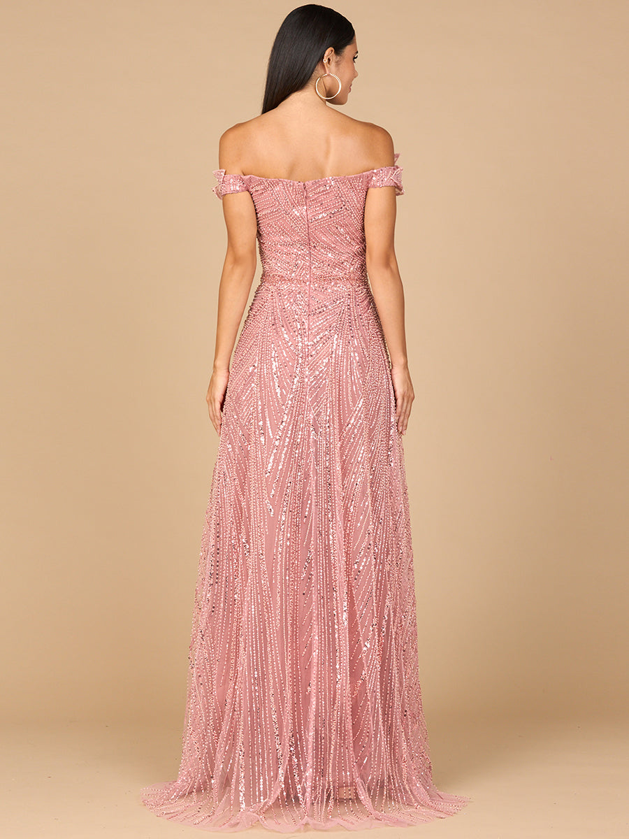 Off Shoulder Beaded Ballgown - JUSTLUXURY
