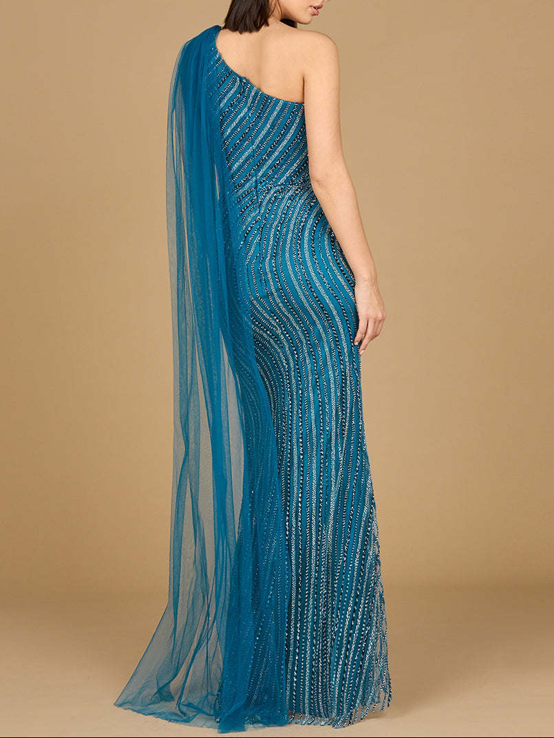 One Shoulder Fitted Gown - JUSTLUXURY
