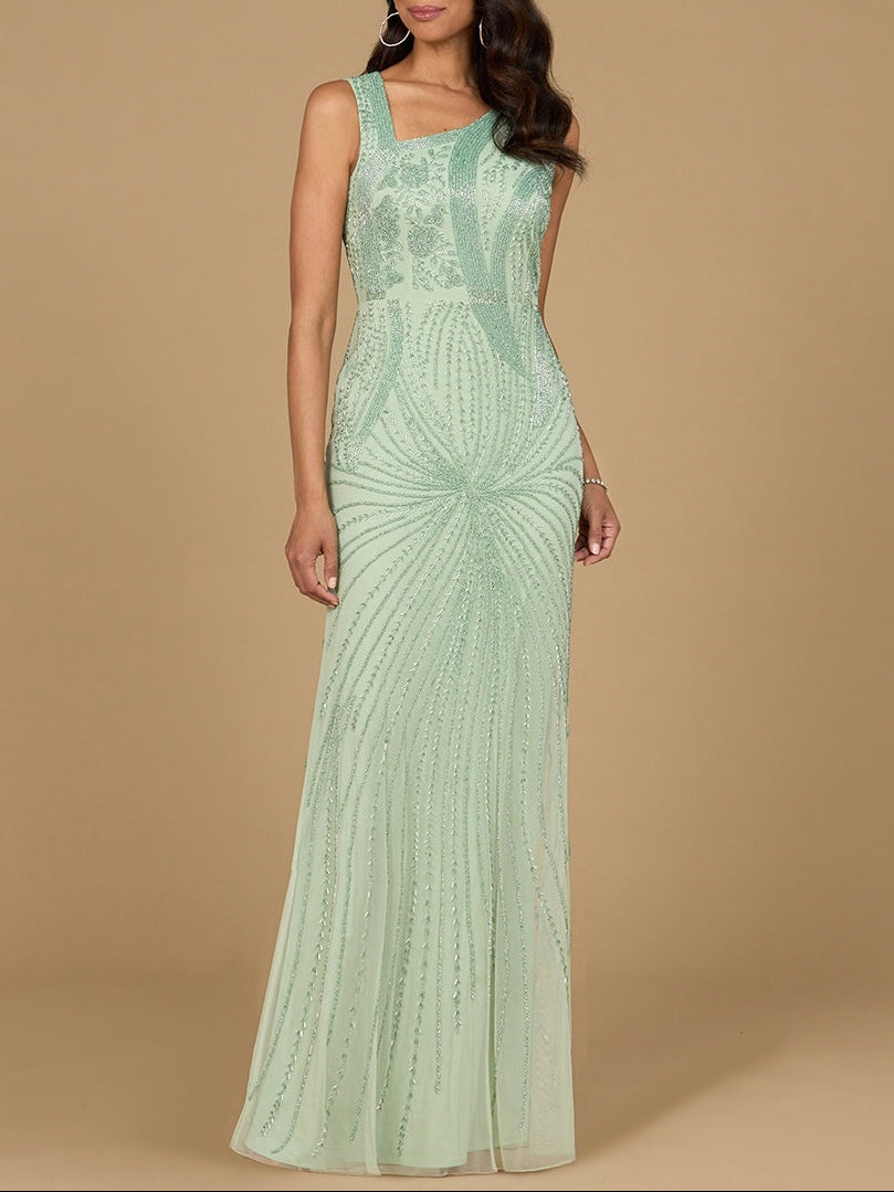 Asymmetrical, Beaded Gown - JUSTLUXURY