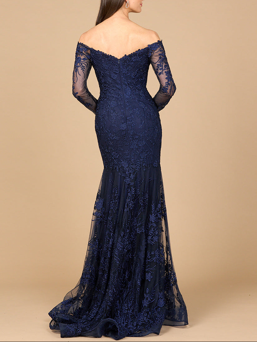 Off Shoulder Long Sleeve Mermaid Gown - JUSTLUXURY