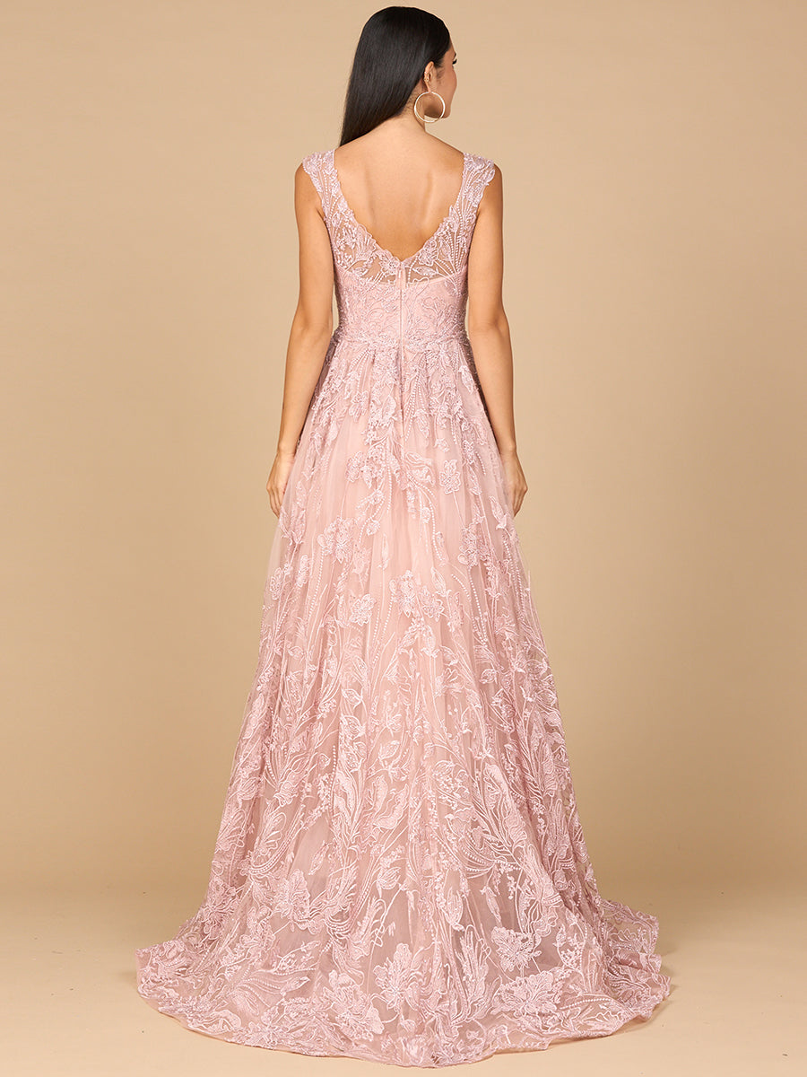 Overskirt Lace Fitted V-Neck Gown - JUSTLUXURY