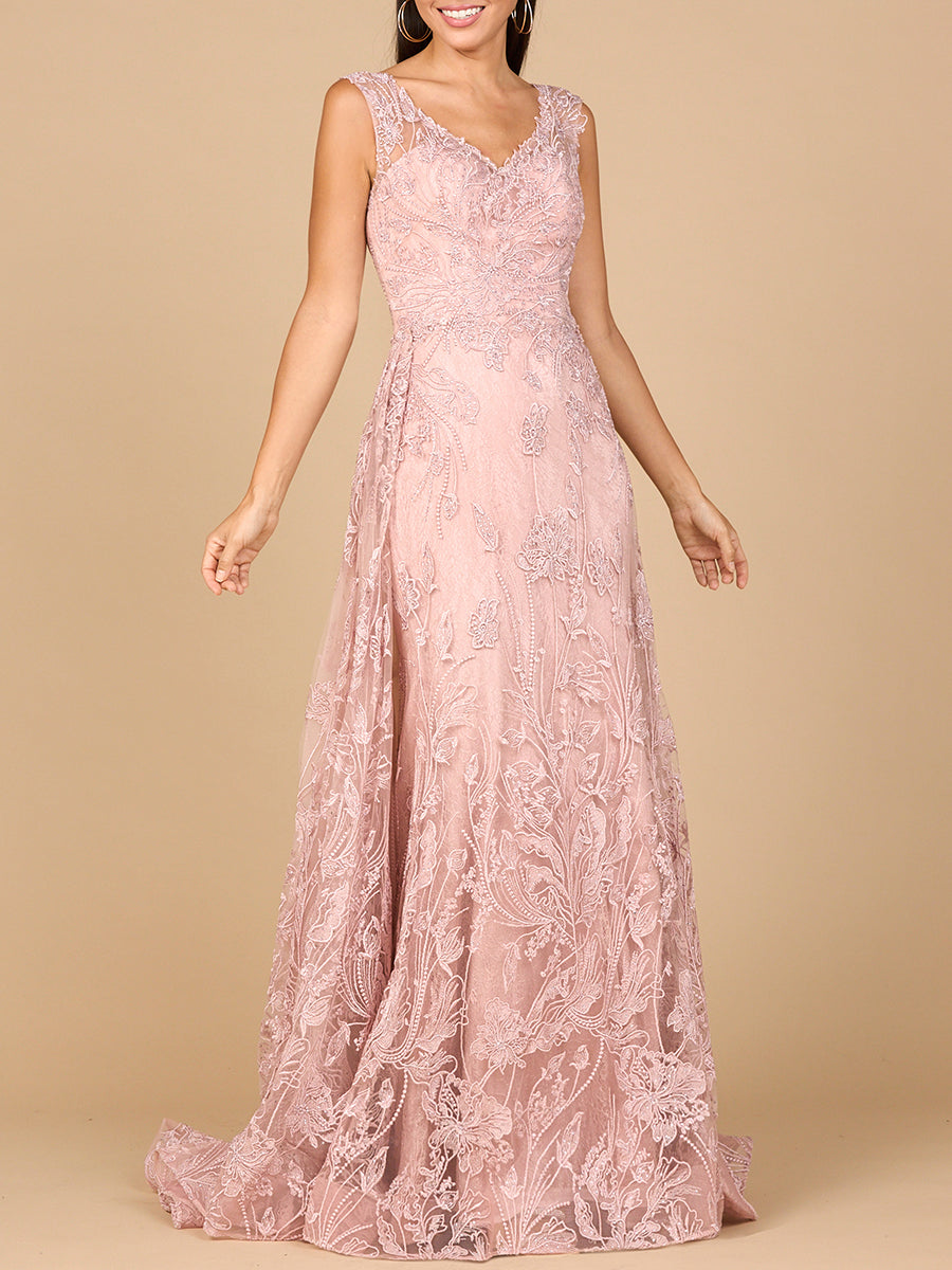 Overskirt Lace Fitted V-Neck Gown - JUSTLUXURY