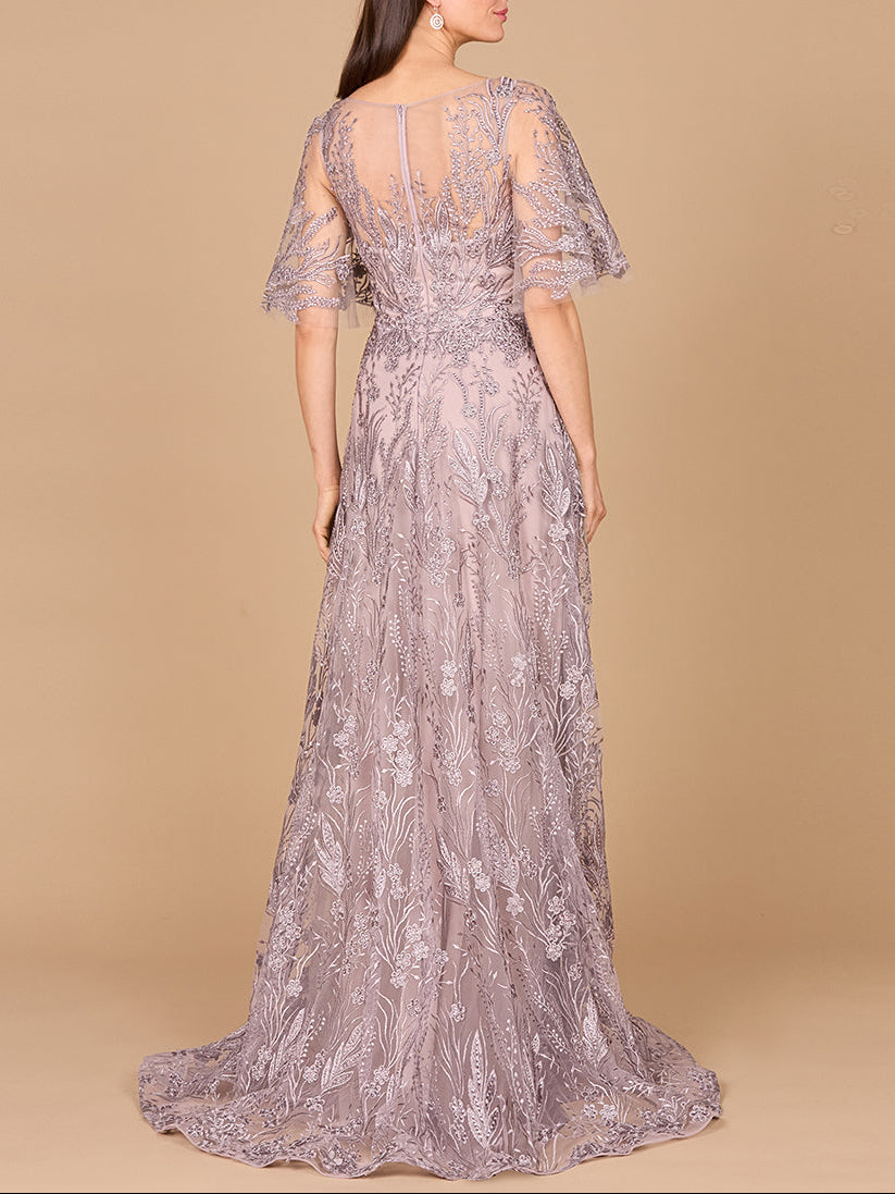 Modest, Cape Sleeve A-line Gown - JUSTLUXURY