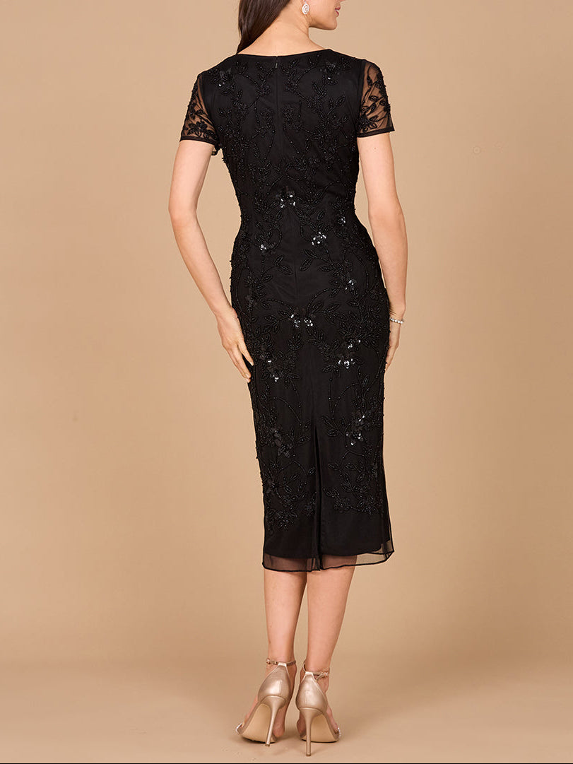 Beaded Midi Dress with Cap Sleeves - JUSTLUXURY