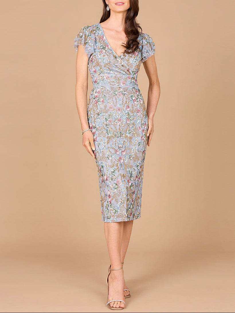 Floral Beaded Midi Dress - JUSTLUXURY