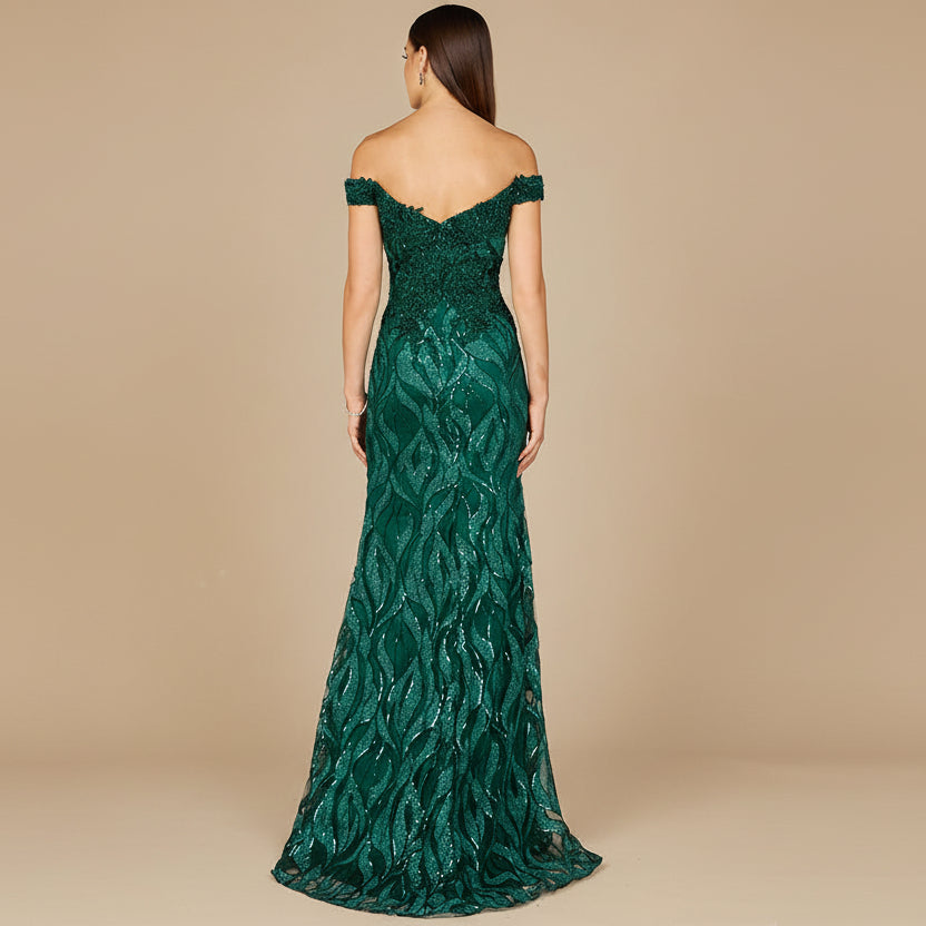 Off Shoulder, Mermaid Lace Gown - JUSTLUXURY